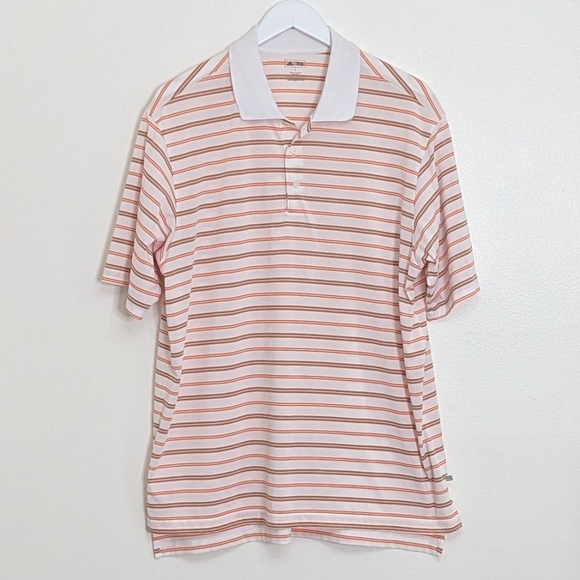 adidas Other - Adidas Golf Polo Men Large White Orange Striped Short Sleeve
